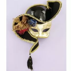 Venetian Mask - 1/2 Face White W/ Black Hat