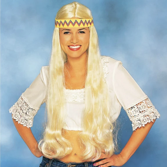 Long Hippie Wig With Headband (Blonde) 1 Long Hippie Wig With Headband (Blonde)