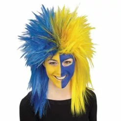 Blue And Yellow Sports Fanatic Wig