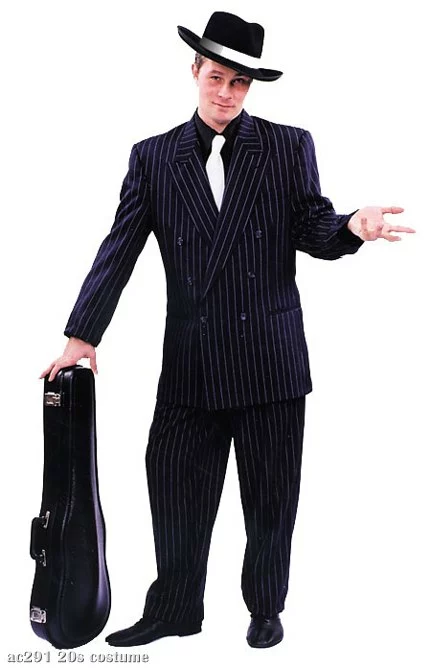 Blue Zoot Suit W/ White Pin Stripe Adult Costume: Size 42 1 Blue Zoot Suit W/ White Pin Stripe Adult Costume: Size 42