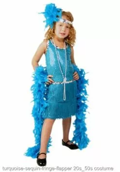 Child Turquoise Sequin And Fringe Flapper Costume